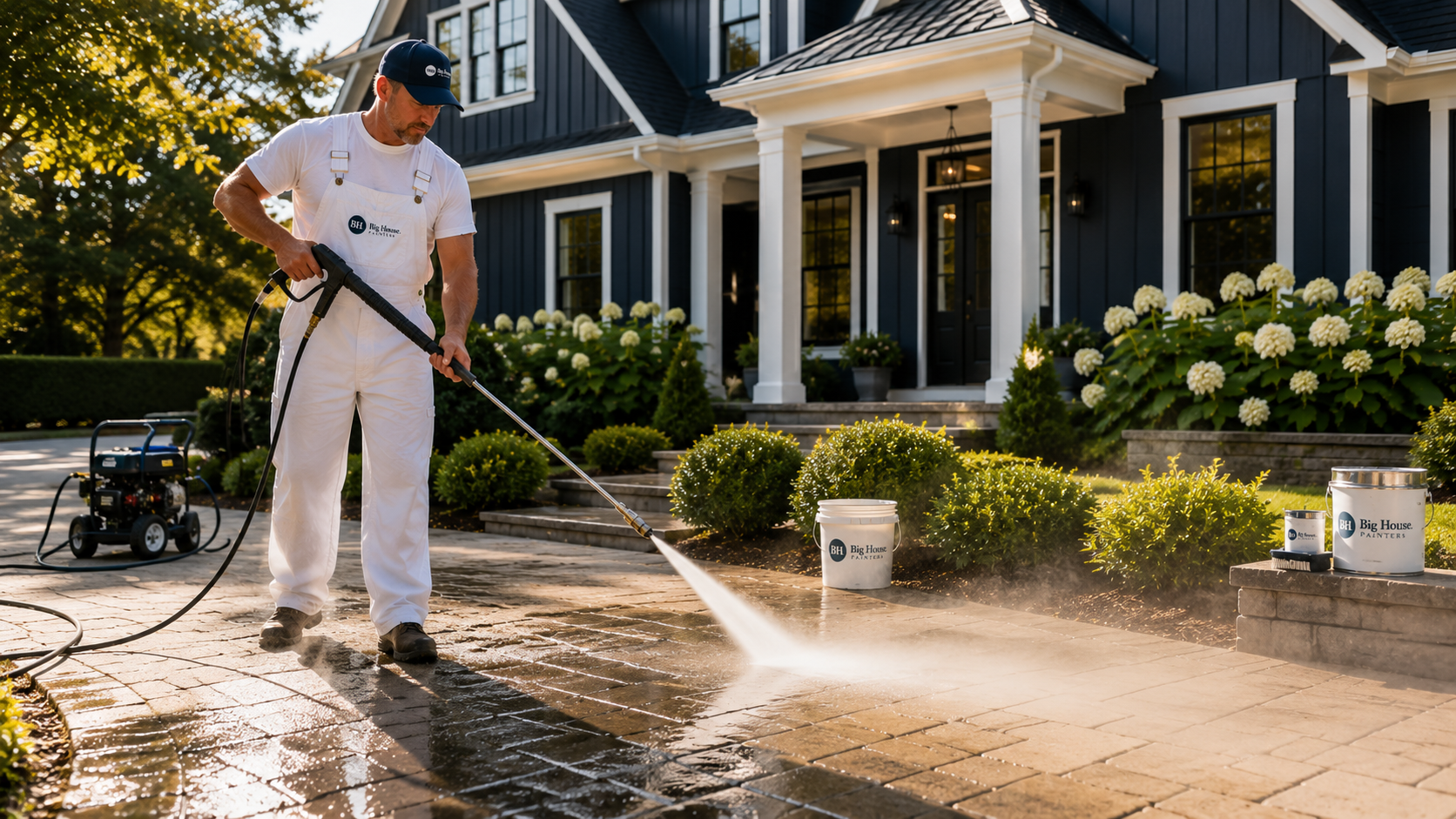 Luxury home being pressure washed in Liberty MO