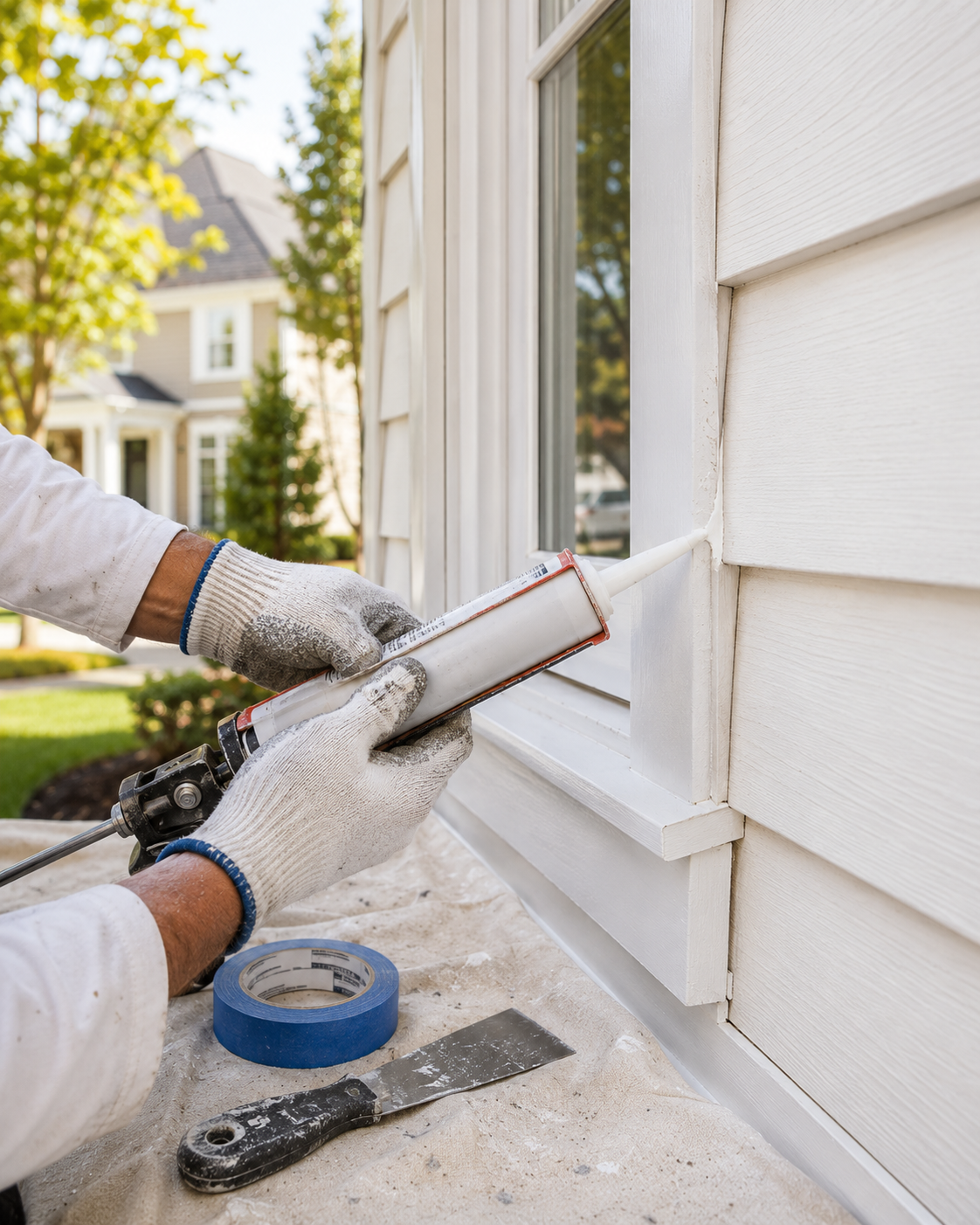 Exterior prep — caulking and priming before painting in Liberty, MO