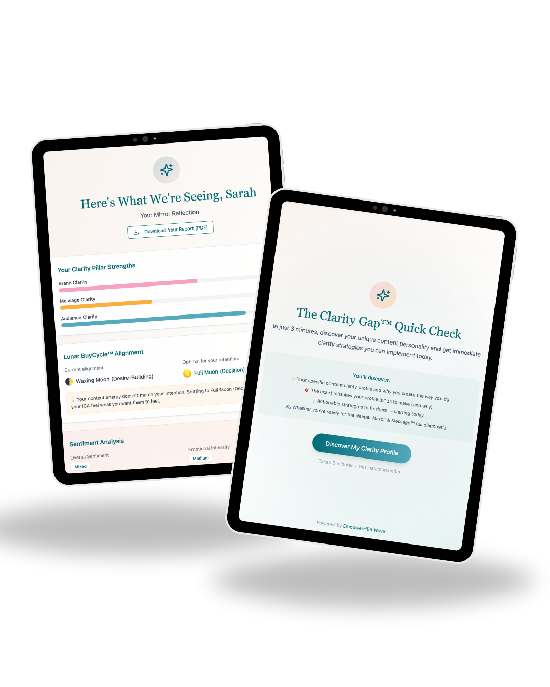 Clarity Gap Quiz app mockup