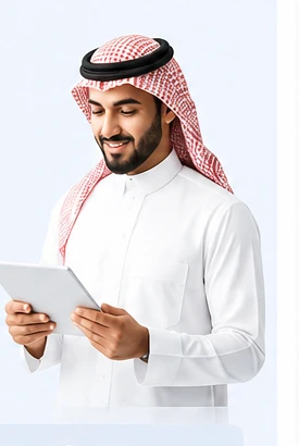 صاحب منشأة يراجع خيارات المنصة على جهاز لوحي