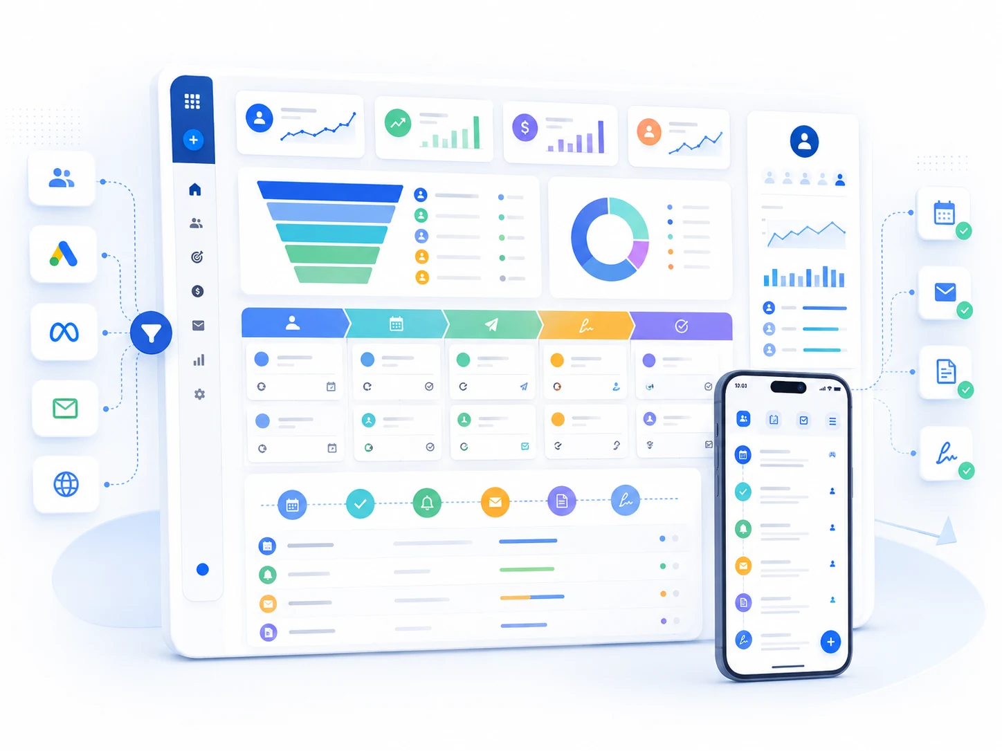 Combinu marketing and sales platform connecting lead sources, pipeline stages, quotes, contracts, payments, and mobile access