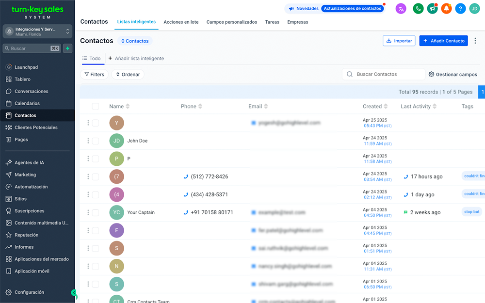 Captura del CRM / lista de contactos