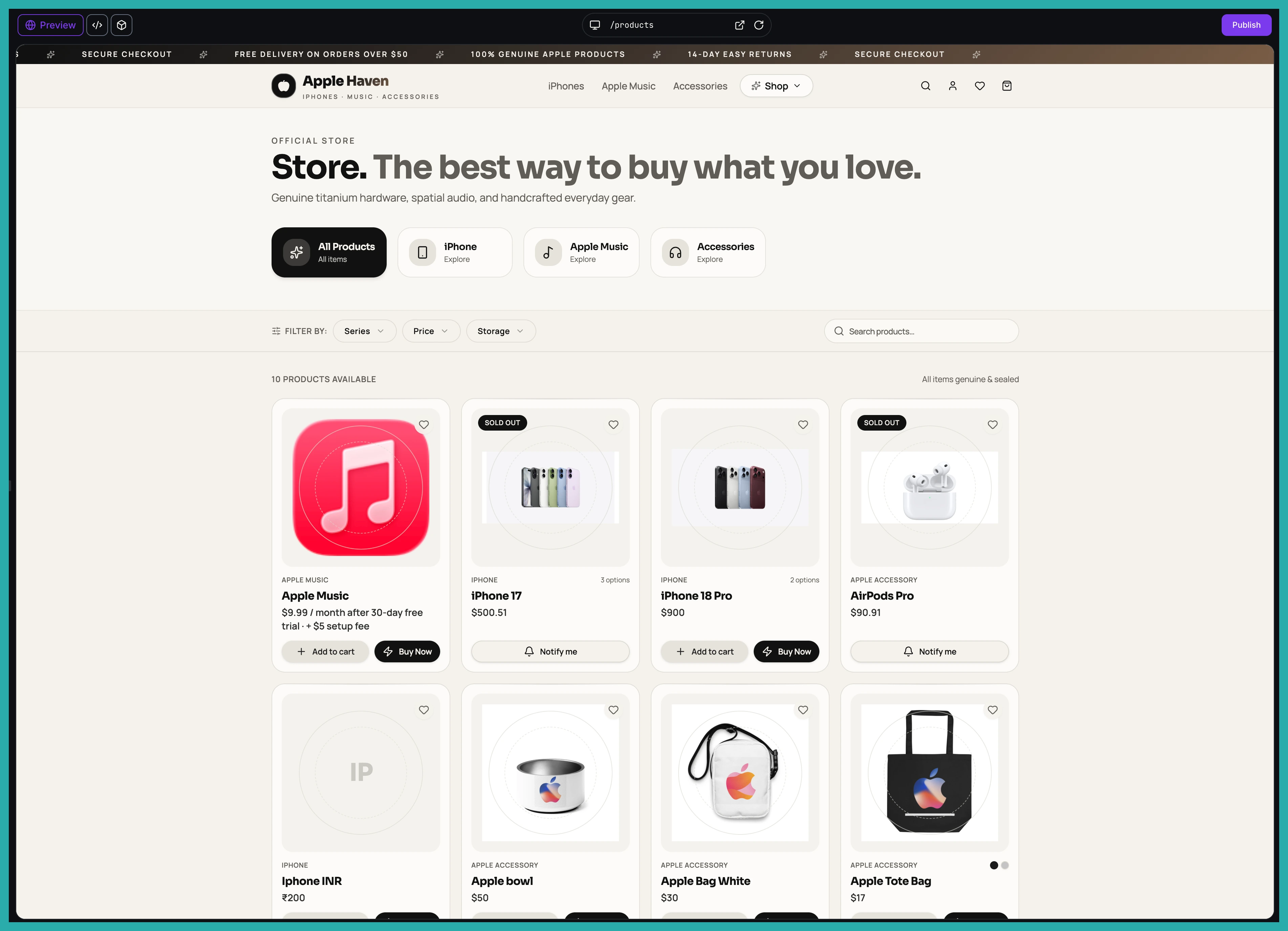 AI Studio Payments settings tab with products connected and a hosted checkout