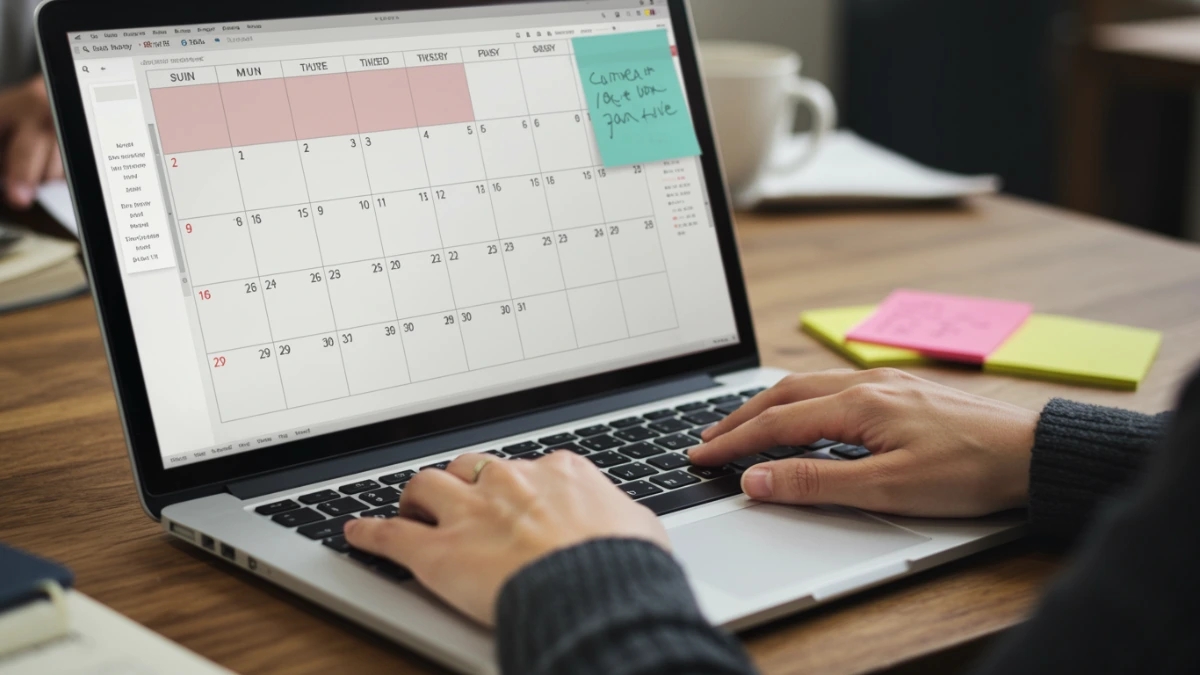 Close-up of hands on laptop keyboard choosing the best Calendly alternative for an online business