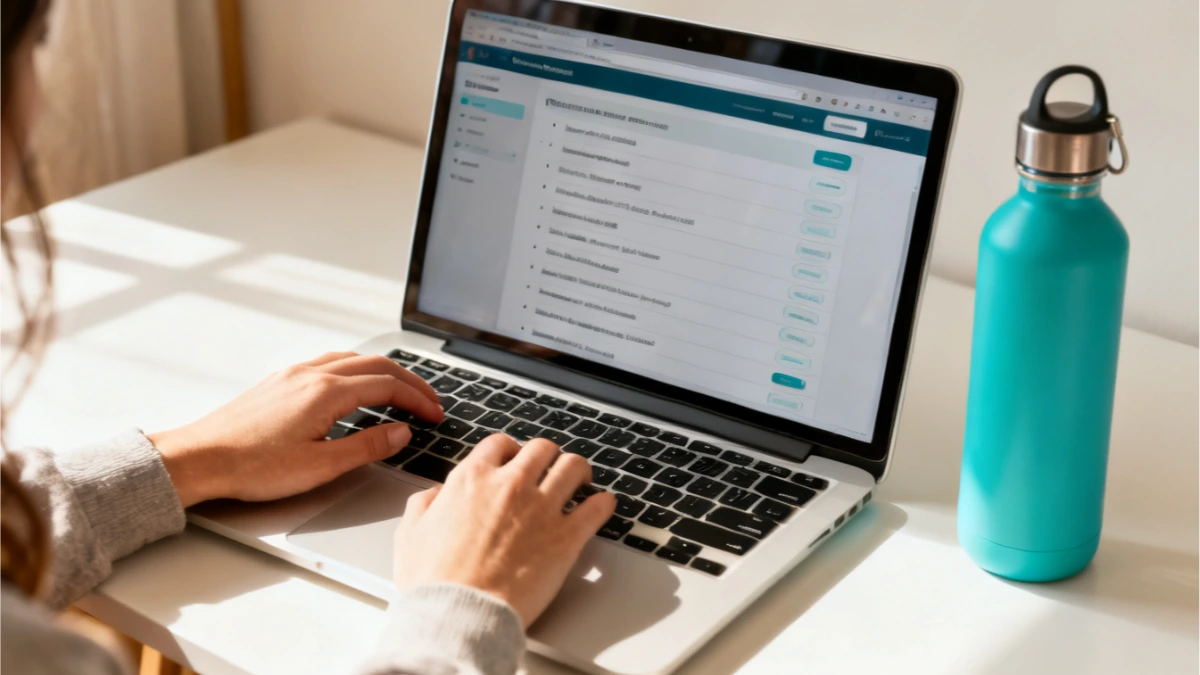 Hands typing on a laptop using a course creation tool, building an online course for a coaching business Place after the Five Ones paragraph, before the "So What Does a True All-in-One" section