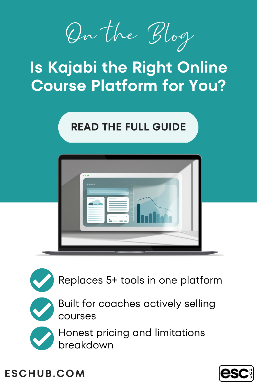 Pinterest graphic summarising key takeaways from the Kajabi online course platform guide for coaches and solopreneurs