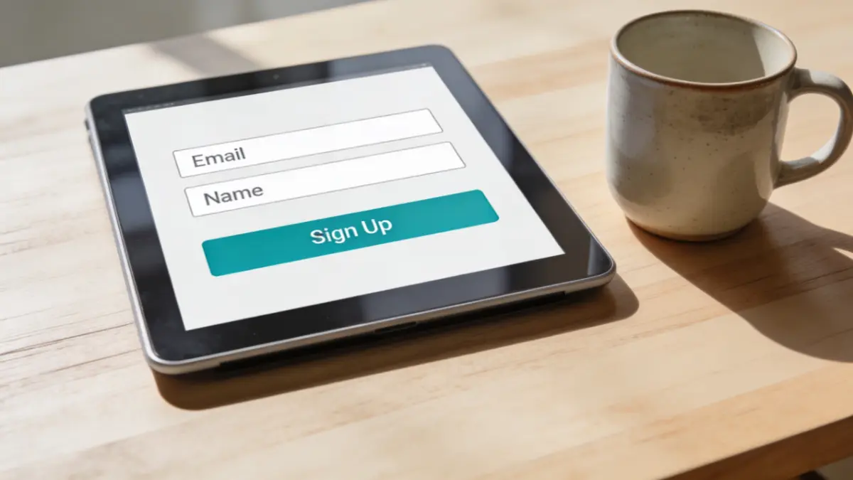 Clean lead magnet landing page with teal CTA button on tablet screen