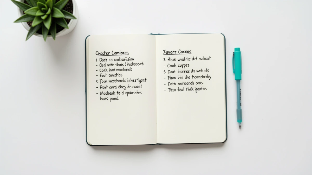 Notebook with handwritten two-column comparison notes and teal pen representing a platform decision for an online business