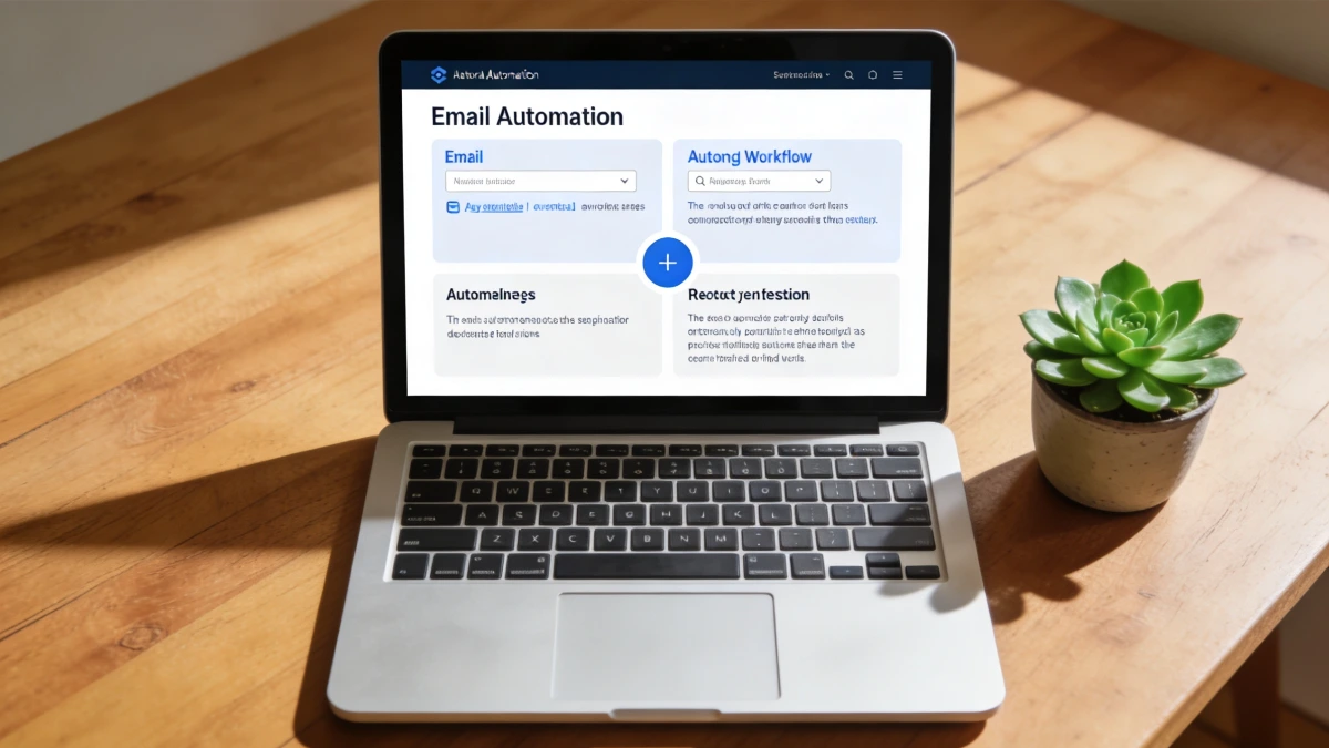 Laptop screen showing an email automation sequence dashboard representing business workflow automation for coaches