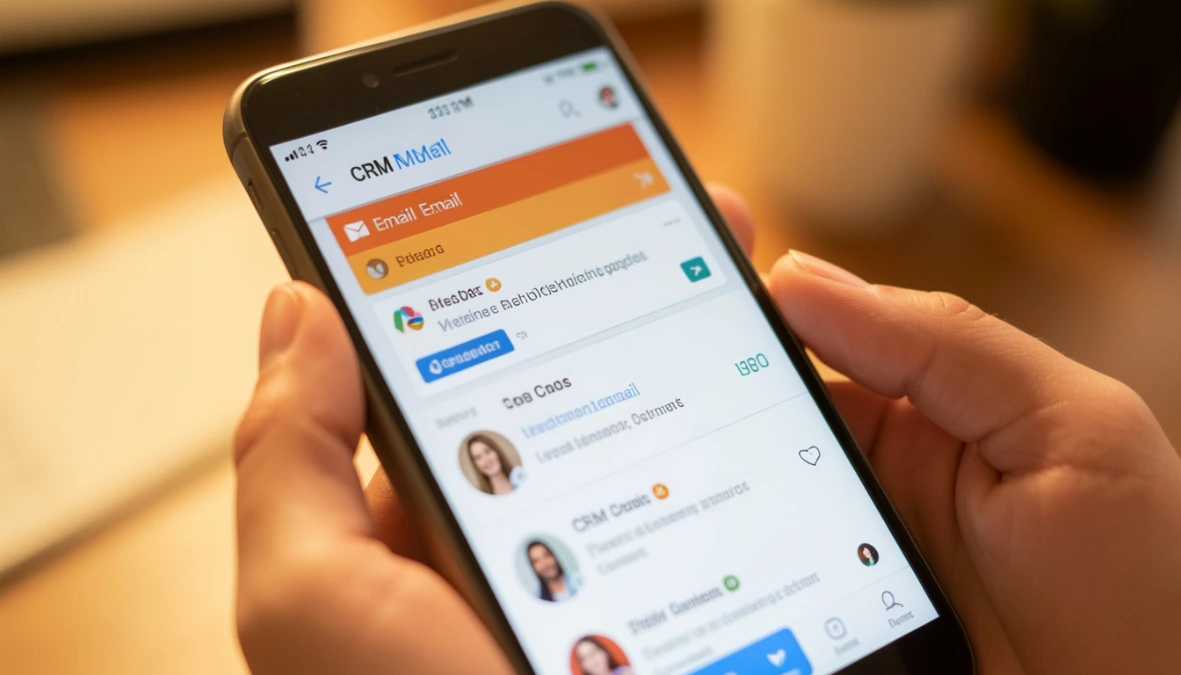 Smartphone showing email notification and CRM screen representing small business automation for lead follow-up Smartphone showing email notification and CRM screen representing small business automation for lead follow-up