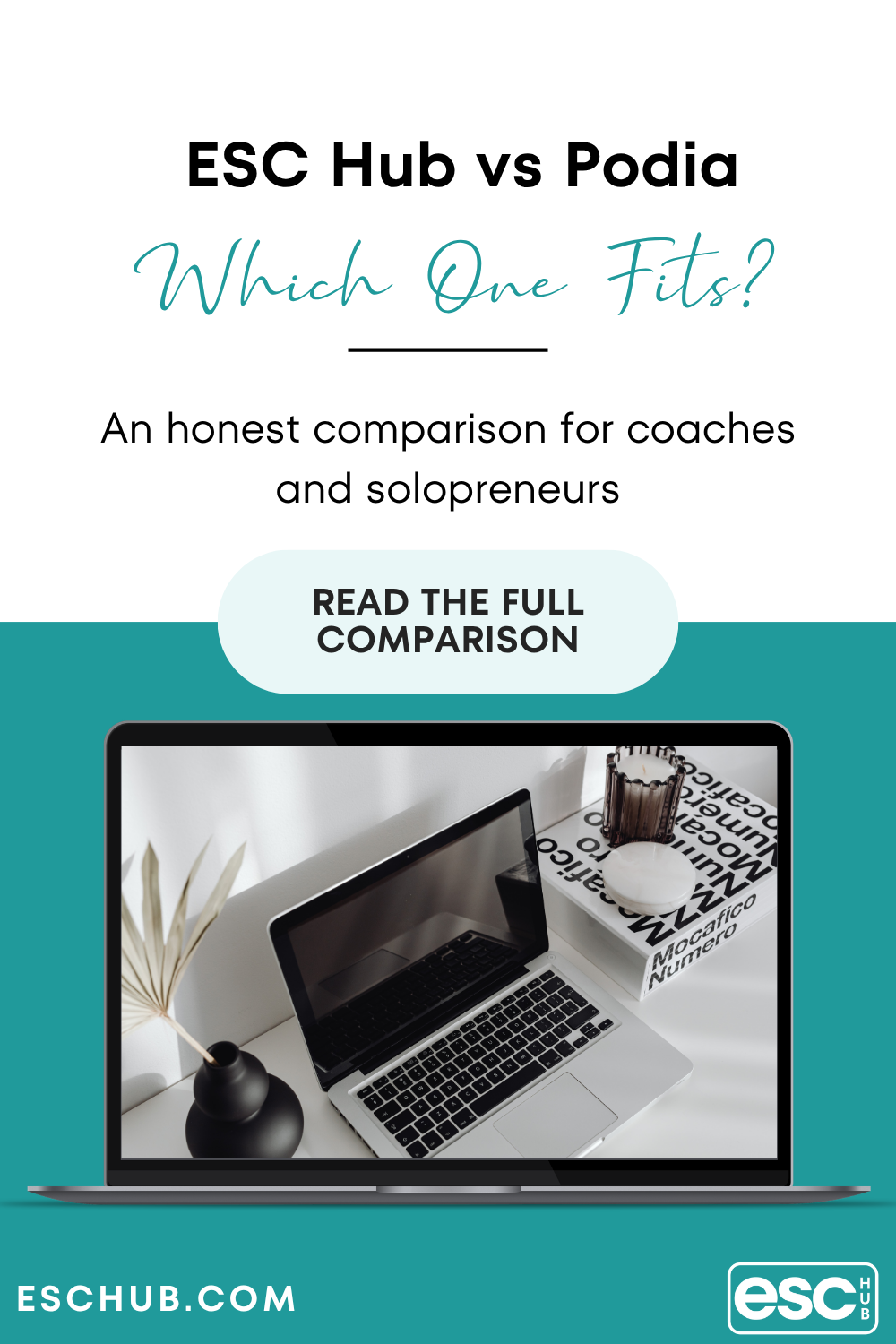 Pinterest graphic comparing ESC Hub vs Podia for coaches and online business owners - eschub.com