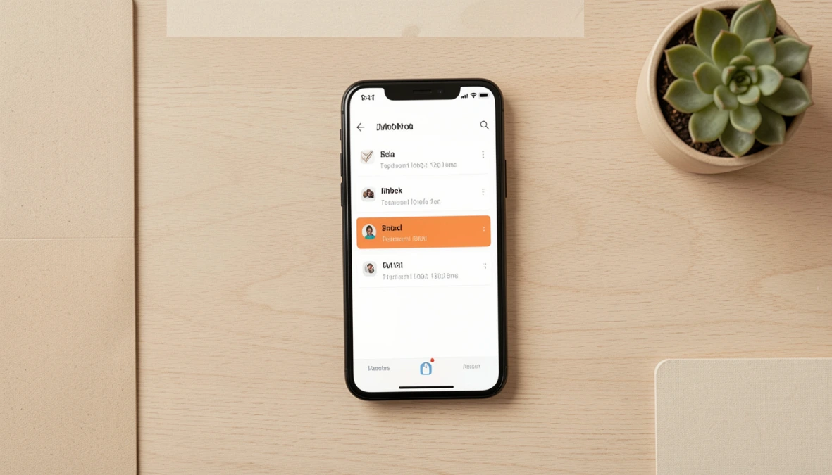 Overhead flatlay with smartphone showing email inbox representing email list engagement for small business owners