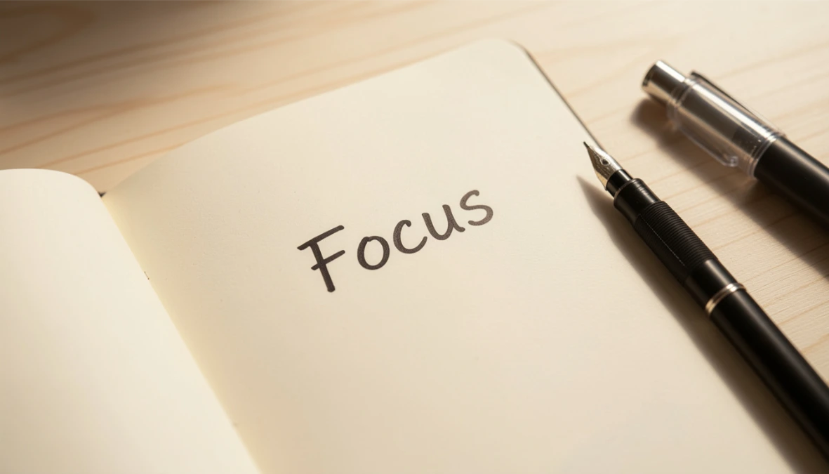 Open notebook with the word Focus written representing the Freedom Focus framework for simplifying your business