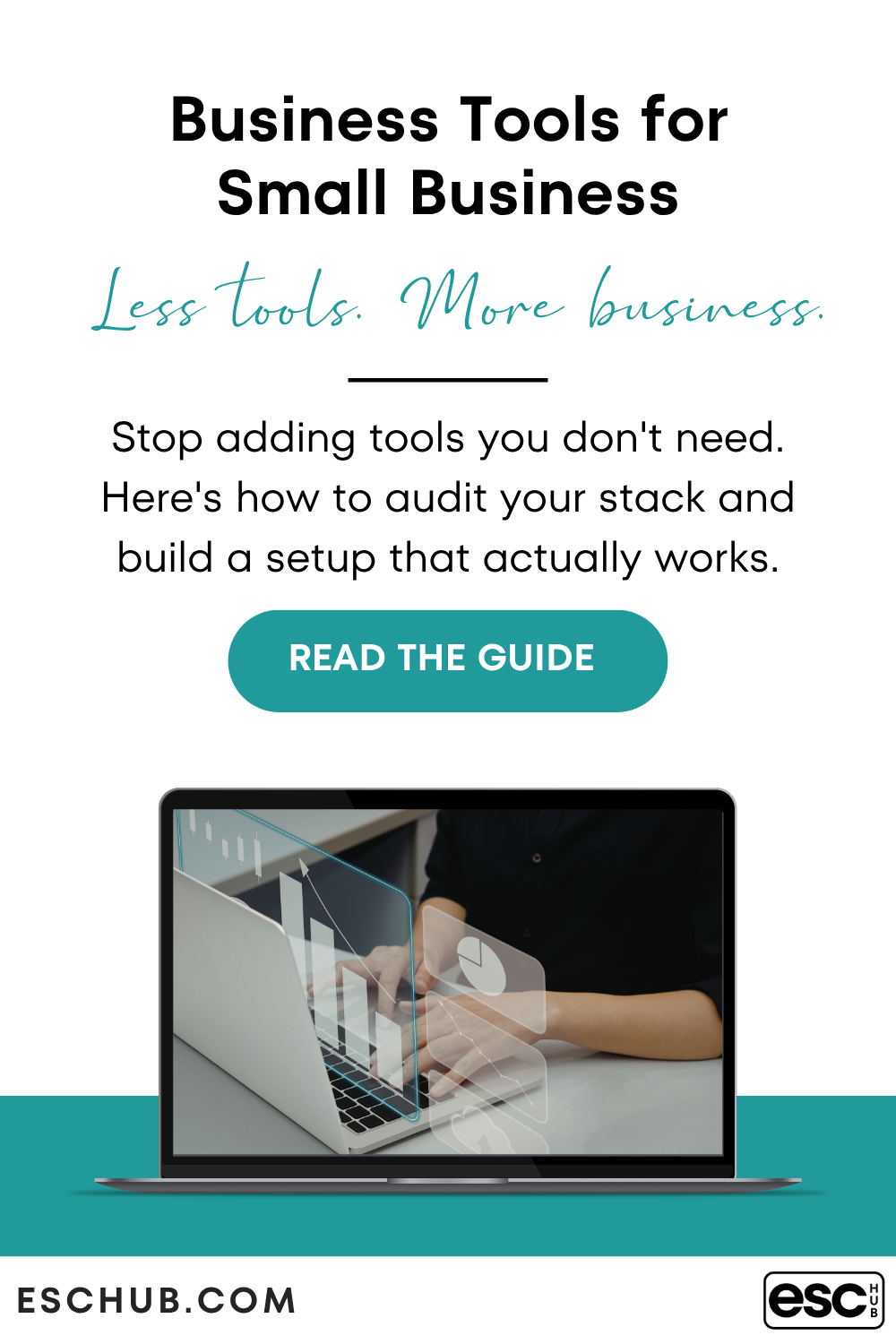 Pinterest graphic - business tools for small business - less tools more business guide for solopreneurs