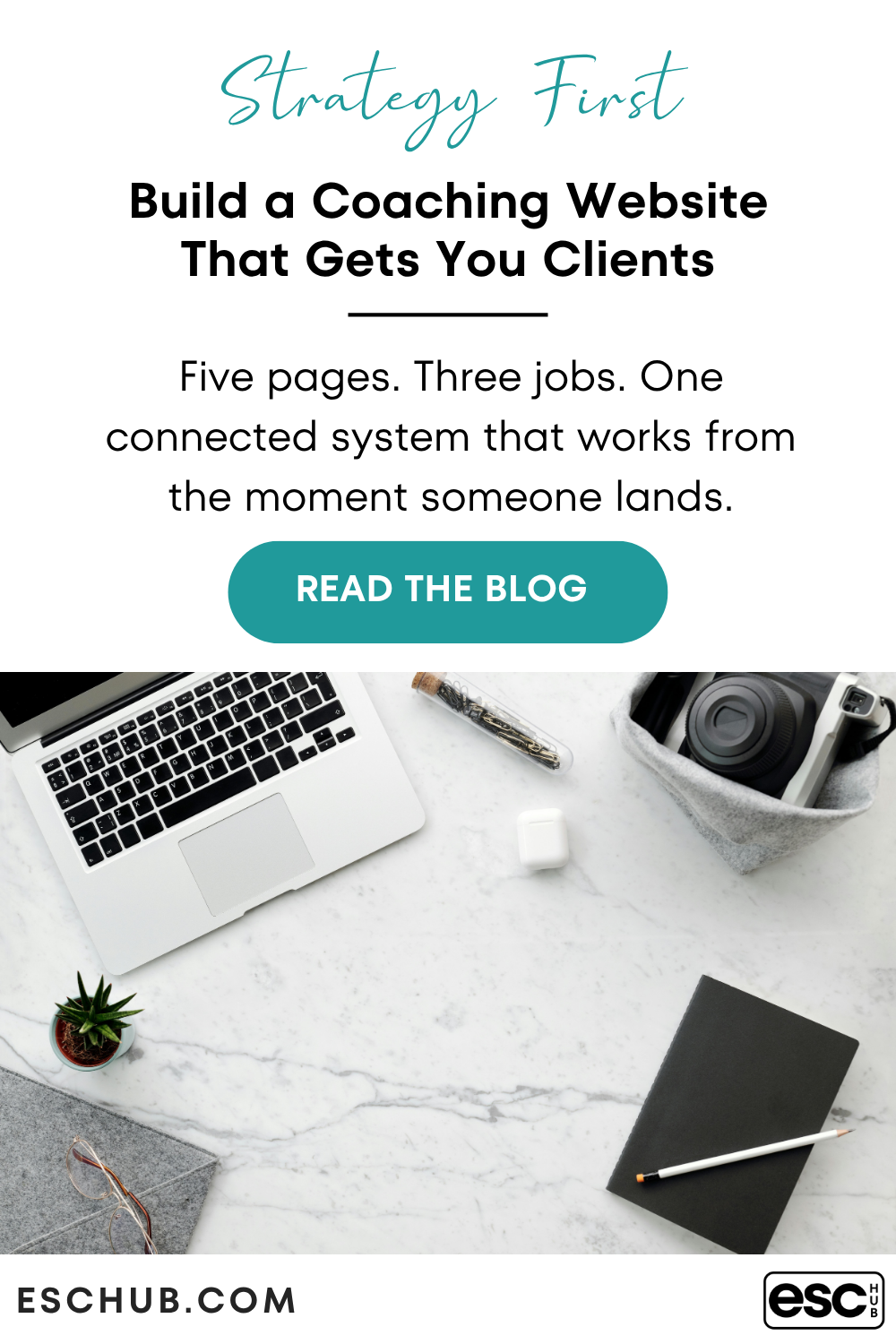 Pinterest graphic - how to build a coaching website that gets you clients - strategy first guide