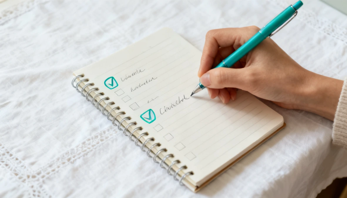 Hand writing a checklist in a notebook representing the decision of whether you need all-in-one business software