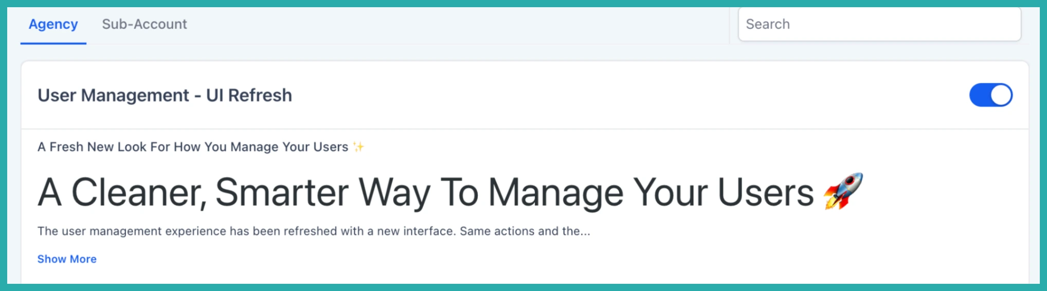 Refreshed ESC Hub user management interface showing tabbed profile settings and redesigned user listing