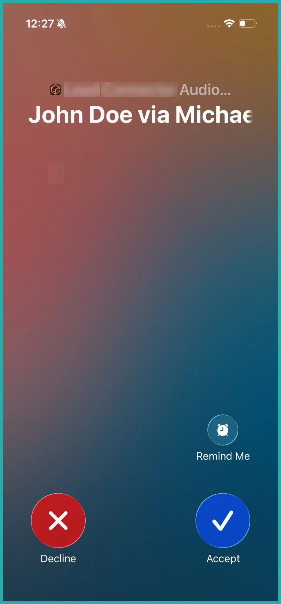 ESC Hub mobile app active call screen showing the transfer call icon and staff member list