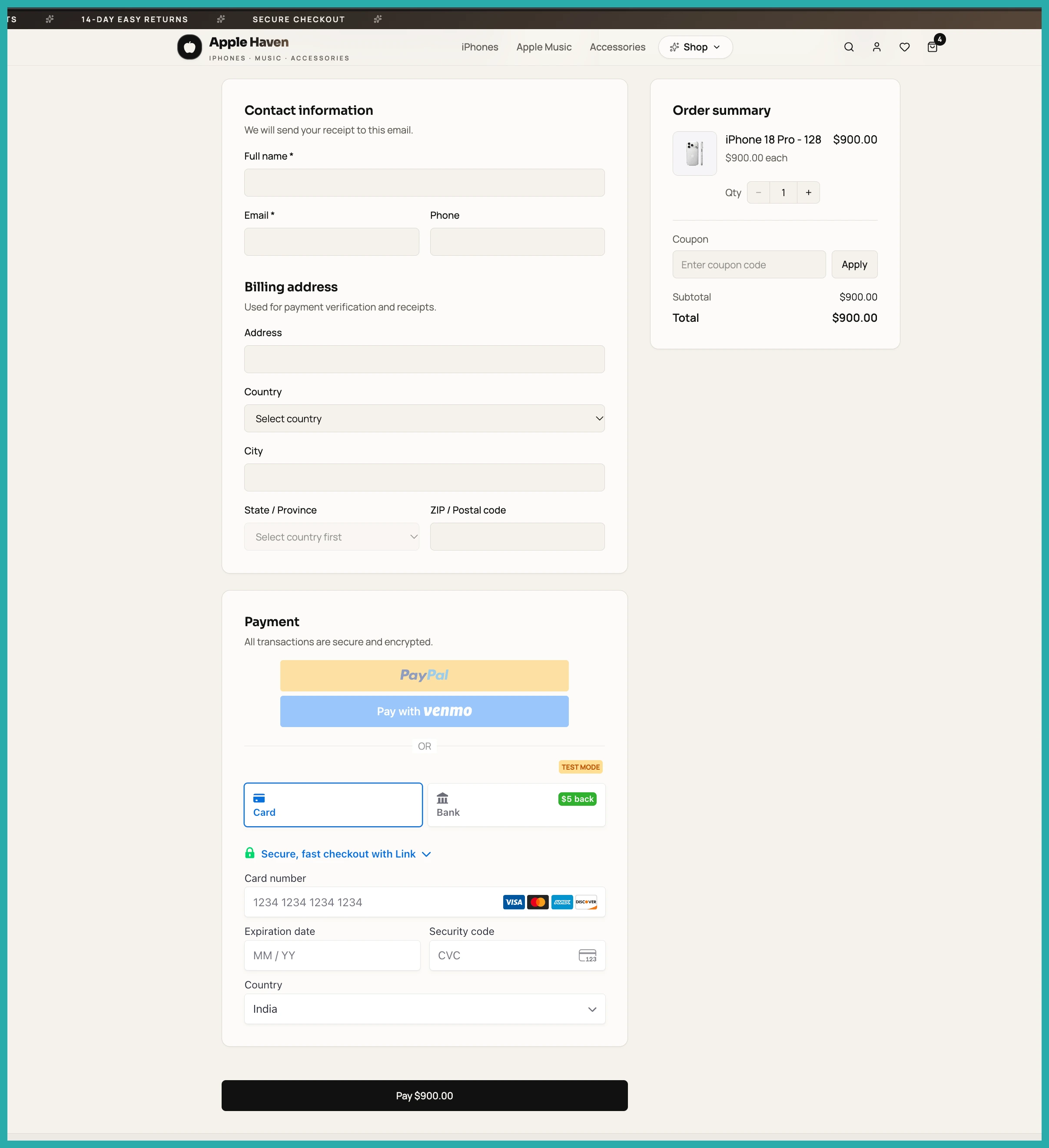 AI Studio Payments settings tab with products connected and a hosted checkout