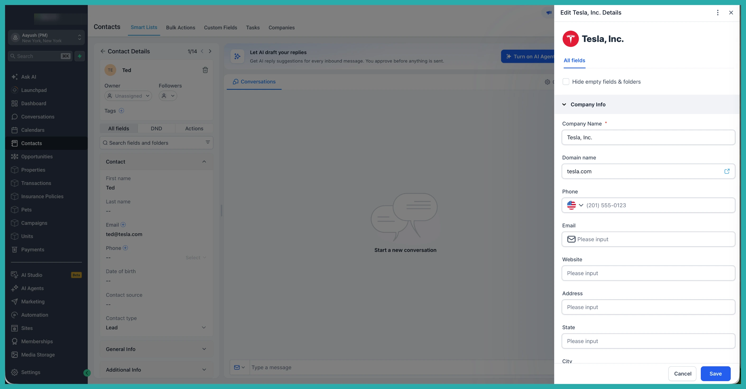 ESC Hub Companies automation settings for creating and associating companies by email domain