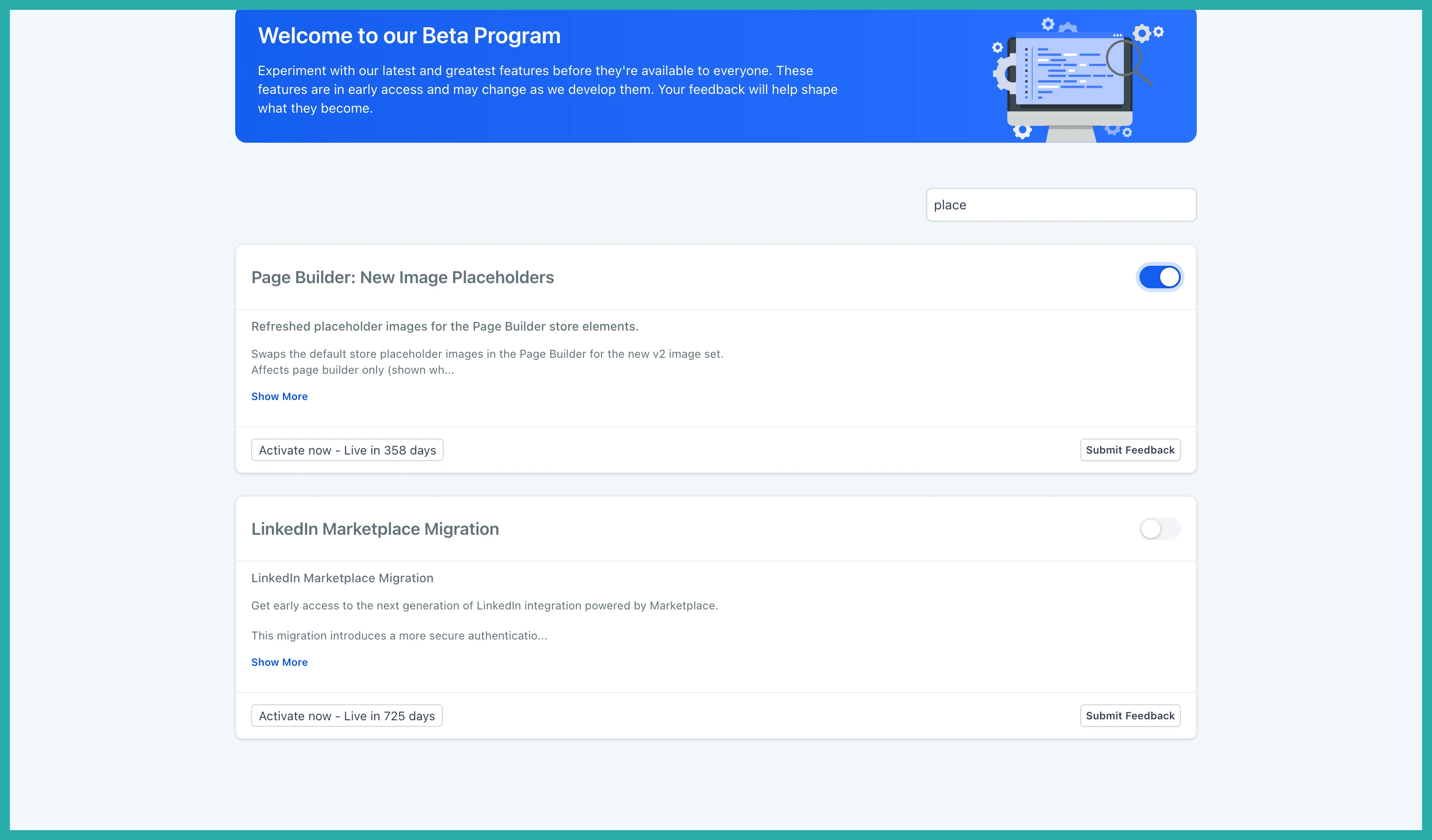 ESC Hub Store Builder showing new illustration-based placeholder images on a product page