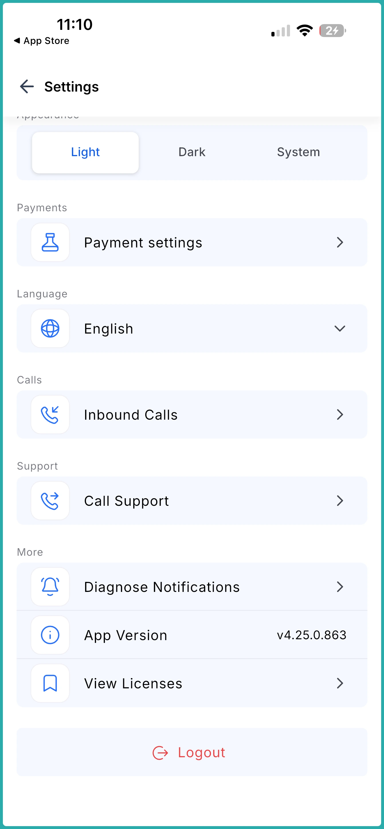 ESC Hub mobile app notification diagnosis screen showing four checks with pass or needs attention results