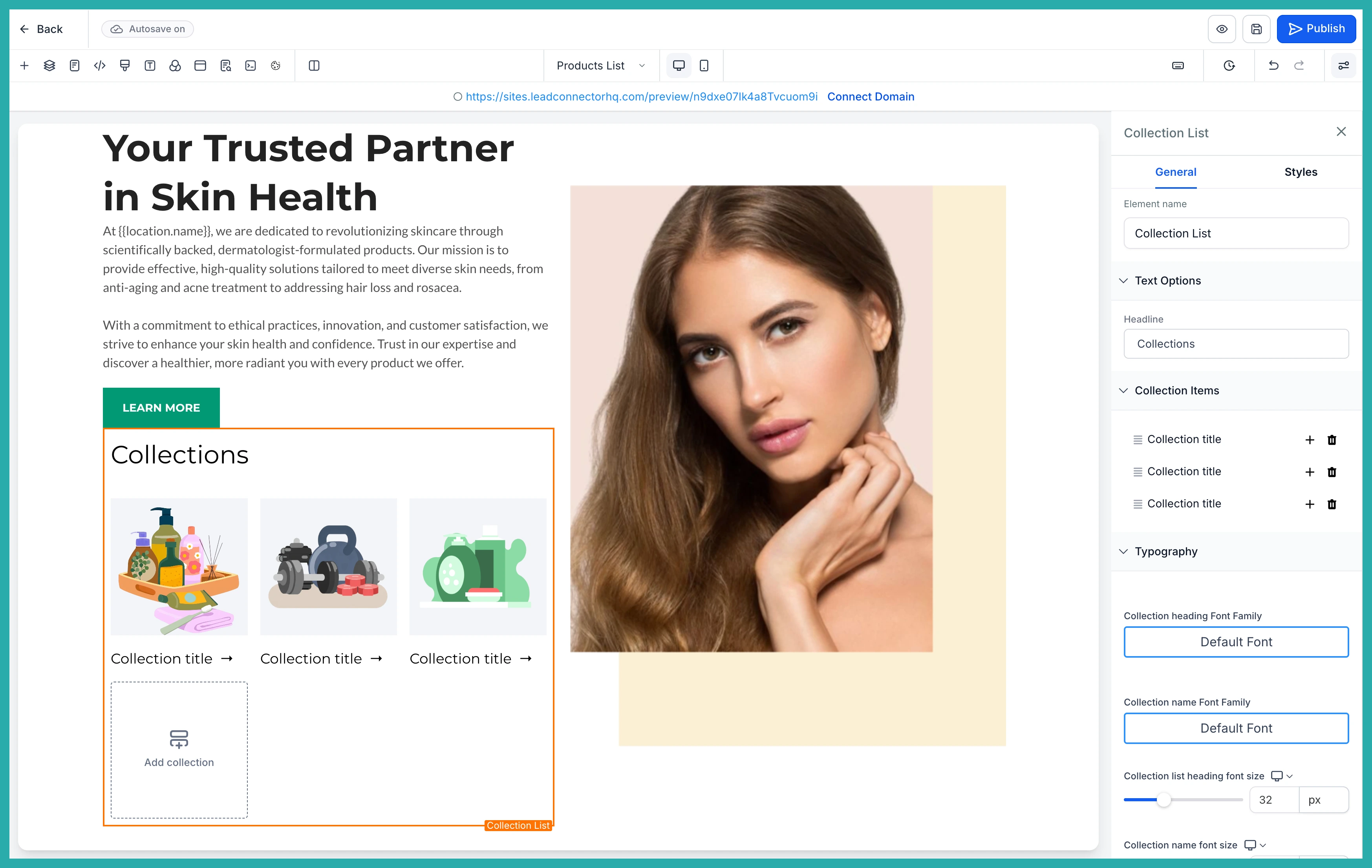 ESC Hub Store Builder showing new illustration-based placeholder images on a product page