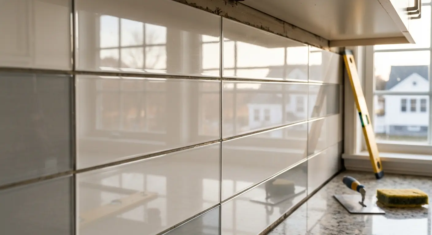Ceramic and glass tile backsplash