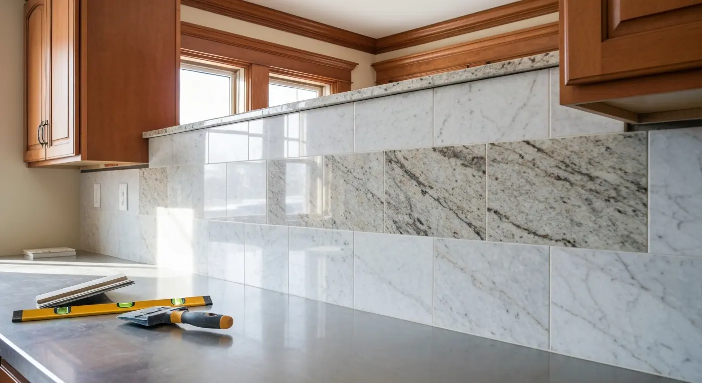 Natural stone tile backsplash