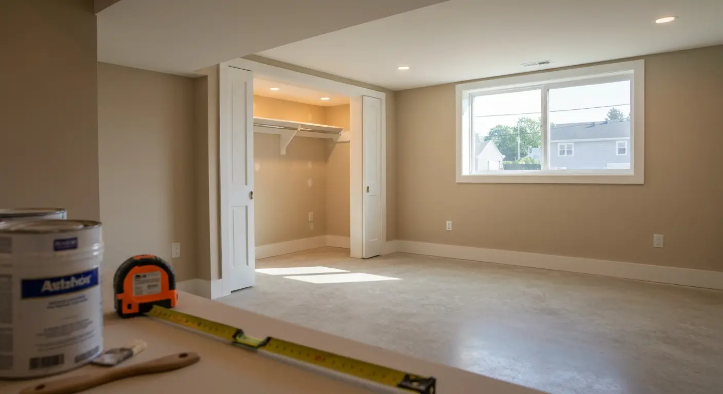 Basement bedroom conversion in Lindenhurst