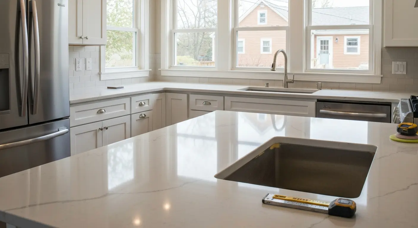 Quartz countertop kitchen installation