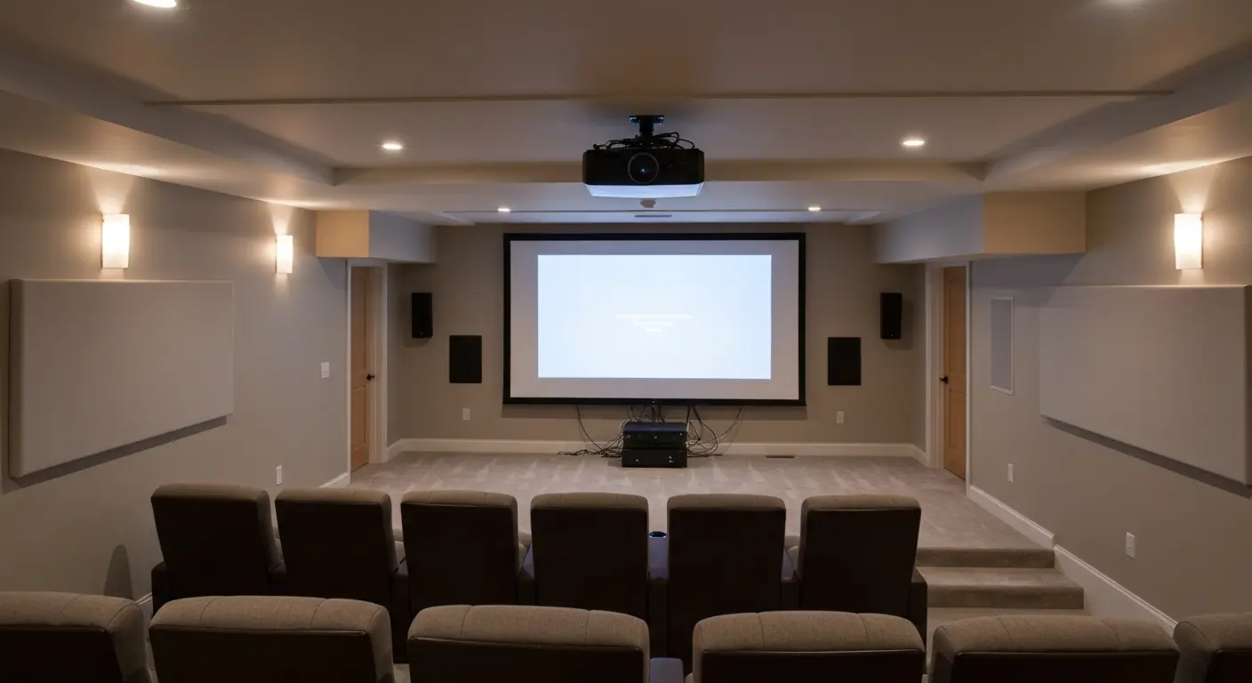 Home theater and media room in basement