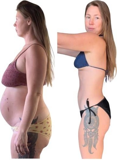 Izabelle postpartum transformation - side profile
