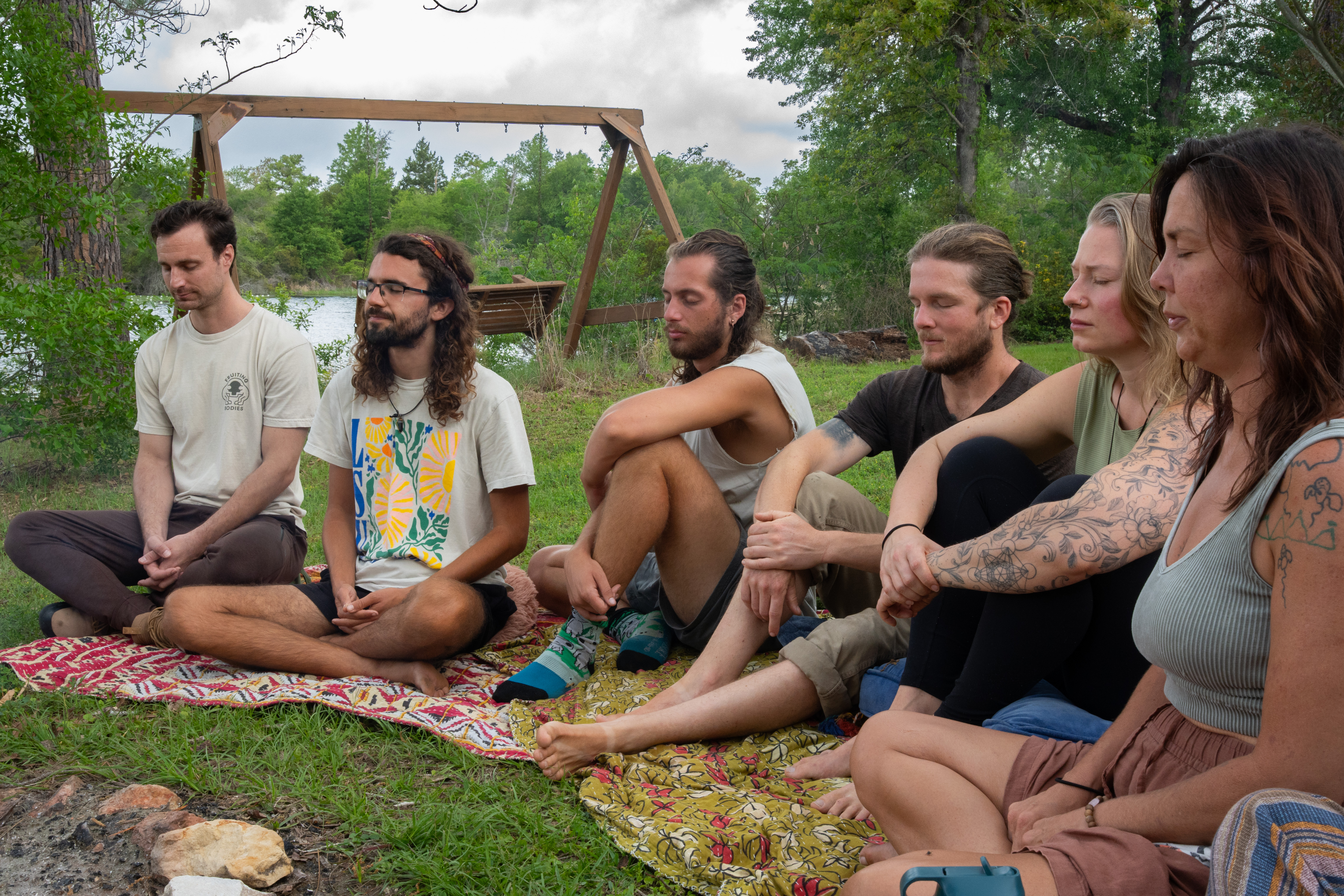 Community gathering on the land at Haven