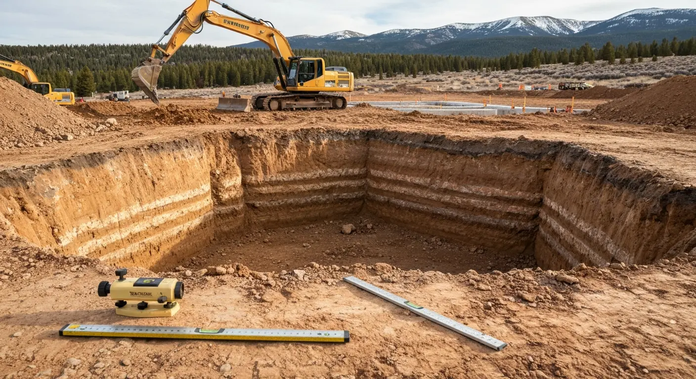 Foundation excavation in mountain terrain