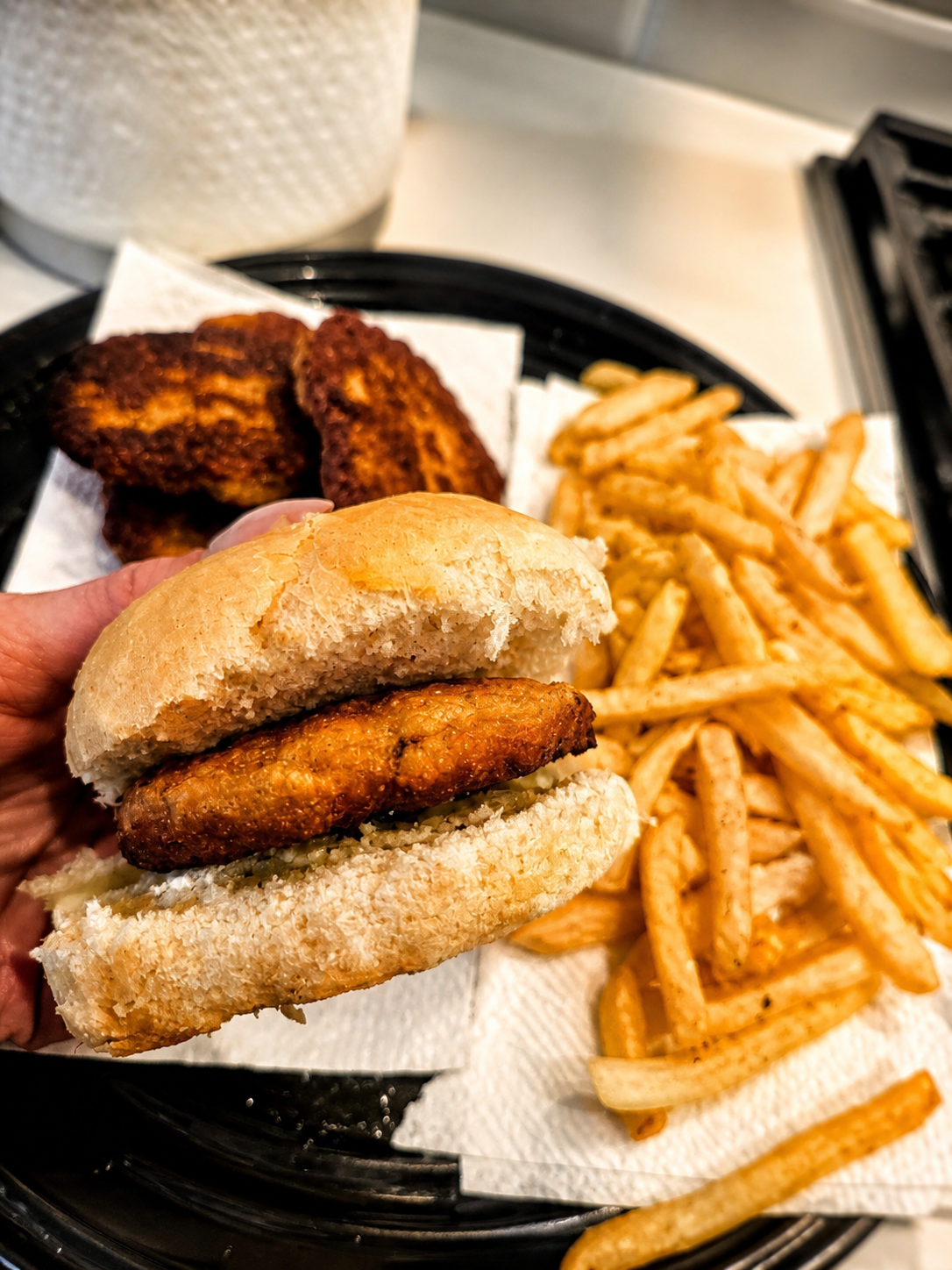 homemade crispy chicken sandwich with fries made fresh at home for a family lunch homemade crispy chicken sandwich with fries made fresh at home for a family lunch