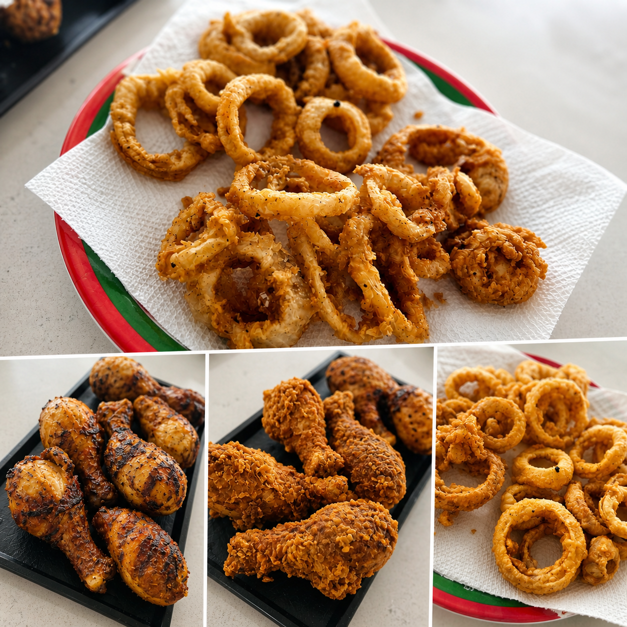 Made different kinds of chicken and onion rings so everyone could have their favorite 🍗🧅 Homemade comfort food made with love and crispy flavor.