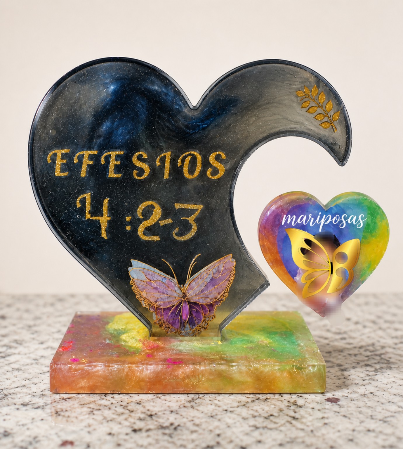 Handmade Mother’s Day resin keepsake featuring Ephesians 4:23, butterfly details, and a personalized heart charm created as a meaningful gift for grandma. A custom faith-inspired piece made with love, family, and gratitude by Mariposas 🦋