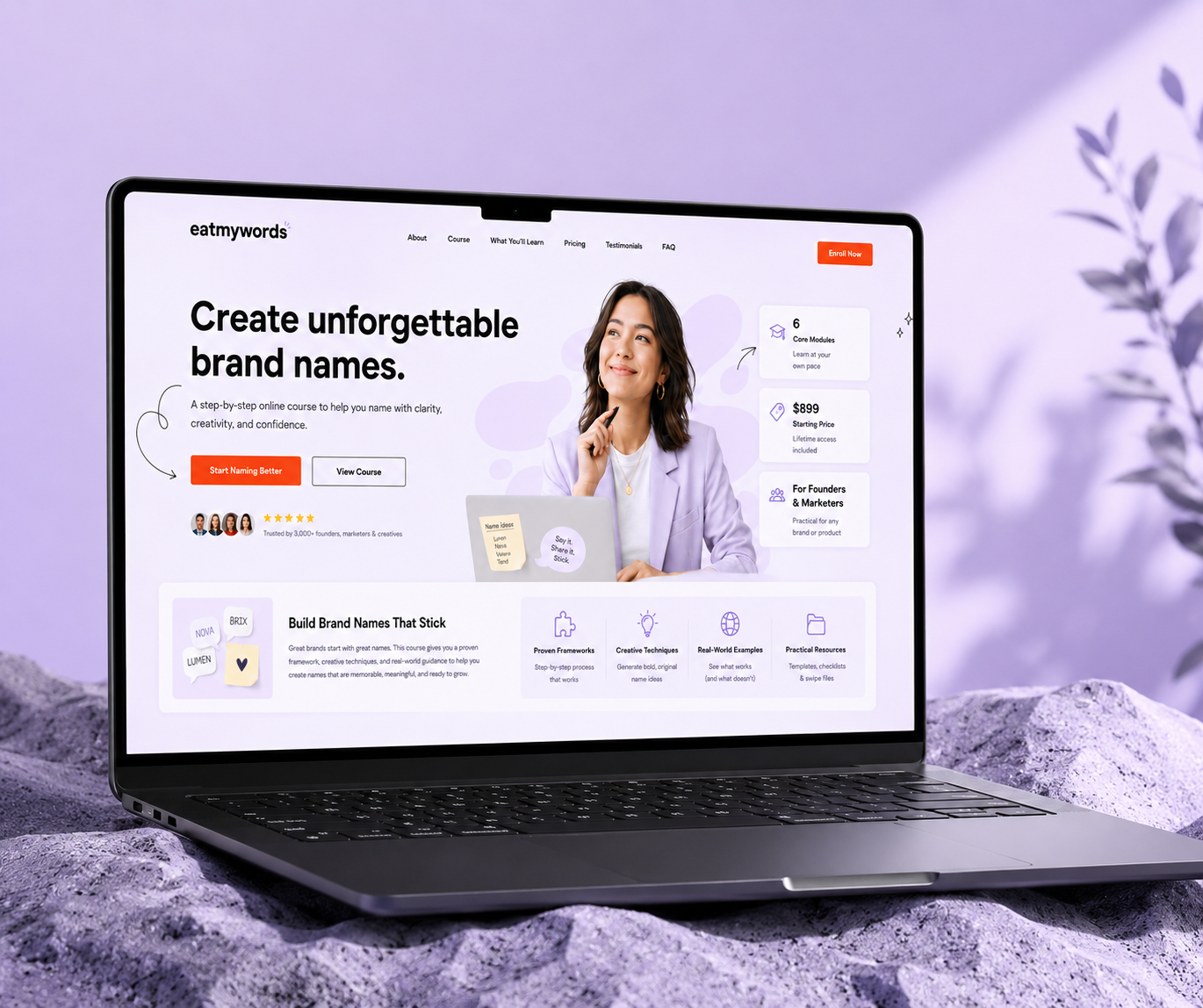 Brand Naming Course Sales Page, Funnels