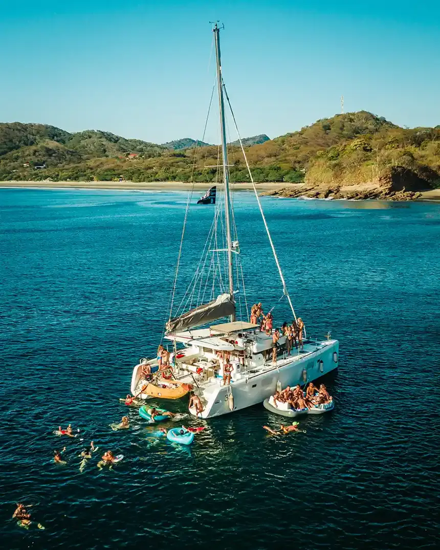 Catamaran day on the Pacific, aerial view