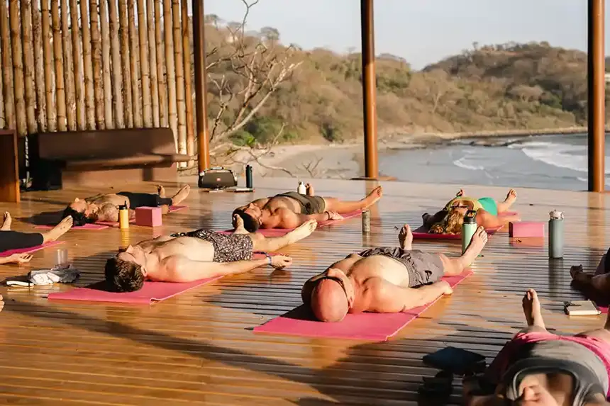 Sunset yoga on the villa deck