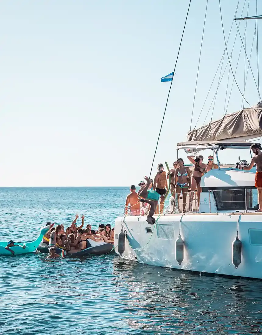 Jumping off the boat into the sea