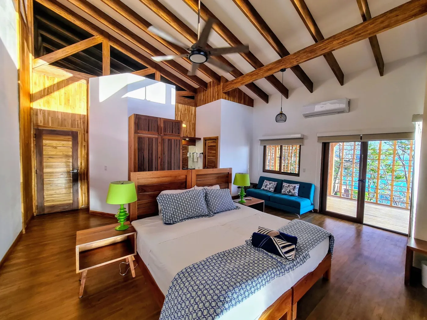 Vaulted wood ceilings and doors onto the deck, Villas Playa Maderas, Nicaragua