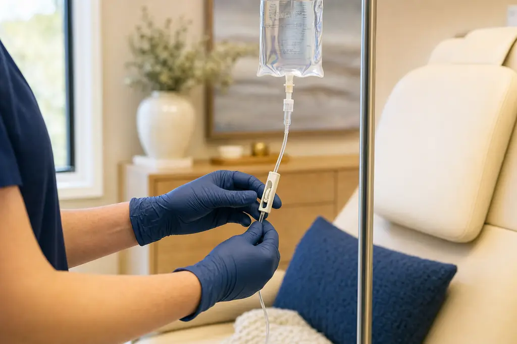 Nurse adjusting an IV infusion line