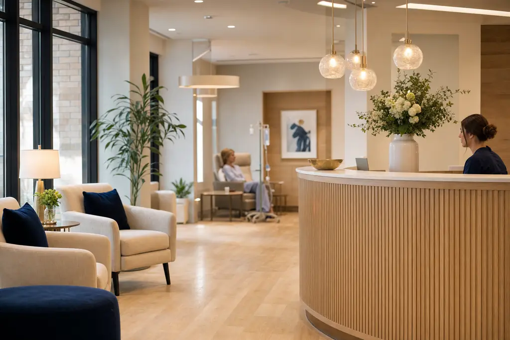 Welcoming reception area of a boutique infusion clinic