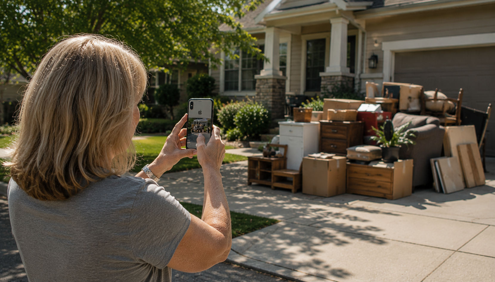 Mission Valley resident photographing unwanted items to text for a free junk removal quote