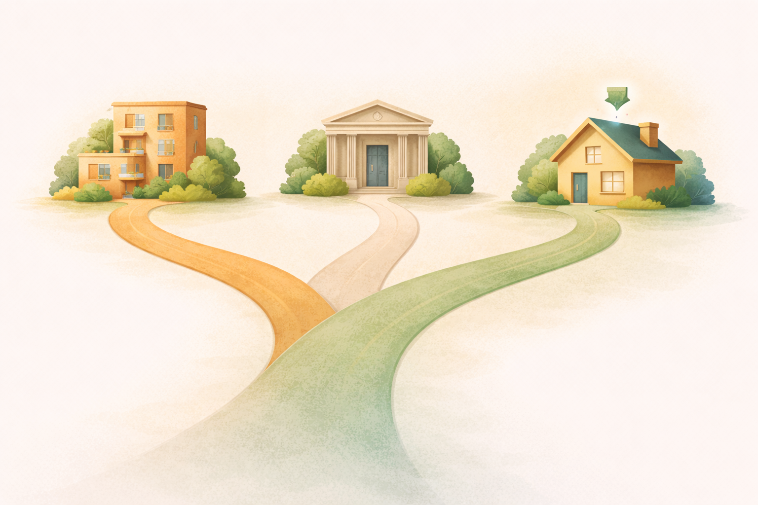 "Illustration of three options for a divorced homeowner over 55 — sell and downsize, conventional mortgage (declined), or stay with a reverse mortgage