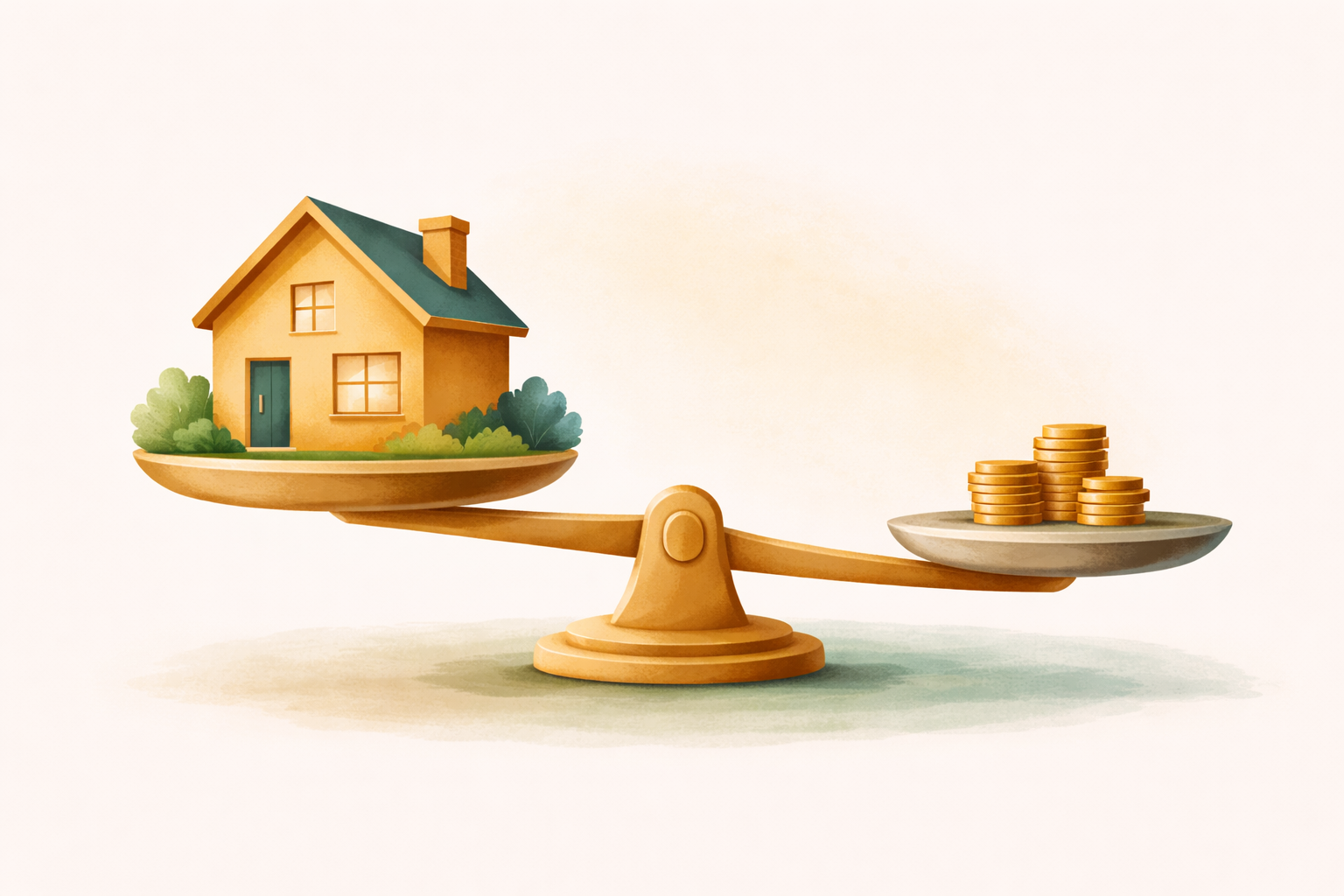 Illustration showing the equity-rich, income-poor situation common among divorced Canadian homeowners over 55