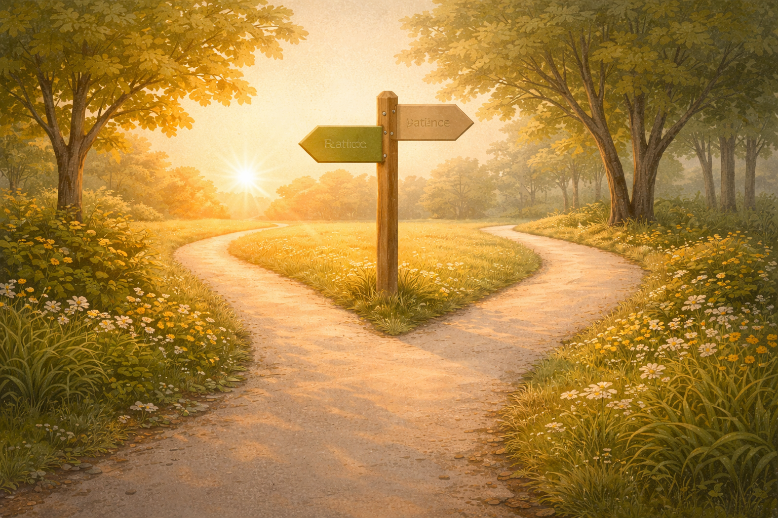 Illustration of a decision fork — representing the choice between acting now or waiting on a home equity decision, with both paths shown as legitimate depending on circumstances