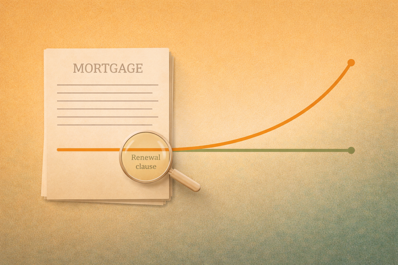 Illustration highlighting the renewal rate clause in a reverse mortgage — the most commonly overlooked term in a Canadian reverse mortgage